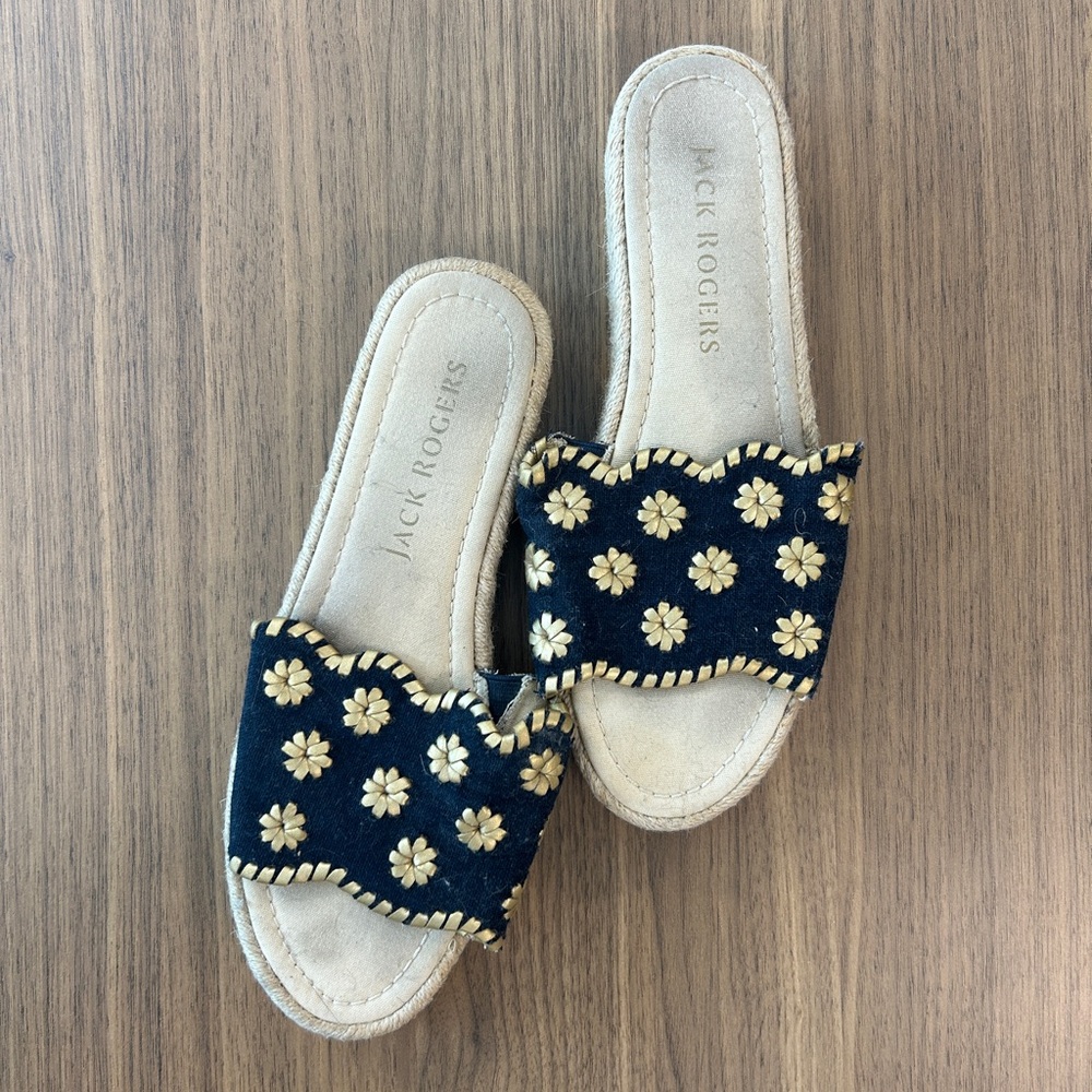 Jack Rogers Navy and Gold Platform Slide Sandals Size 9